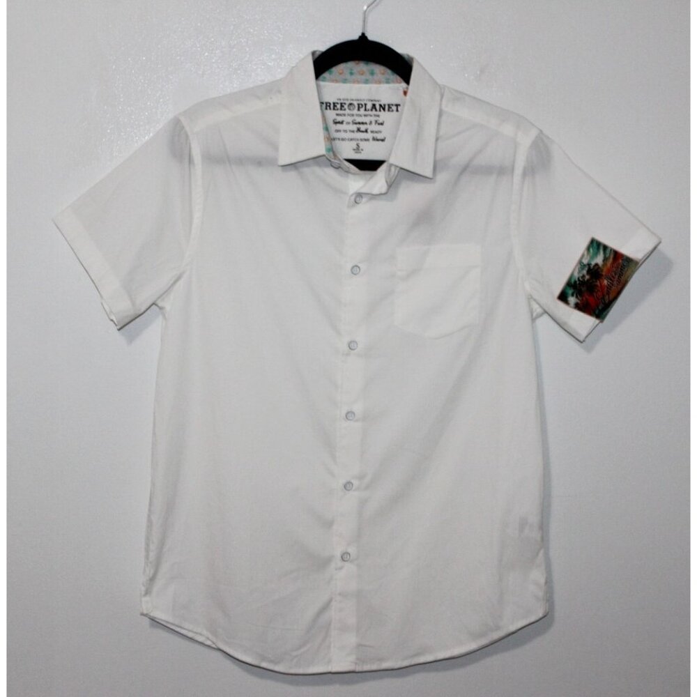 Free Planet Mens White Short Sleeve Button Up S NWT - Picture 1 of 5